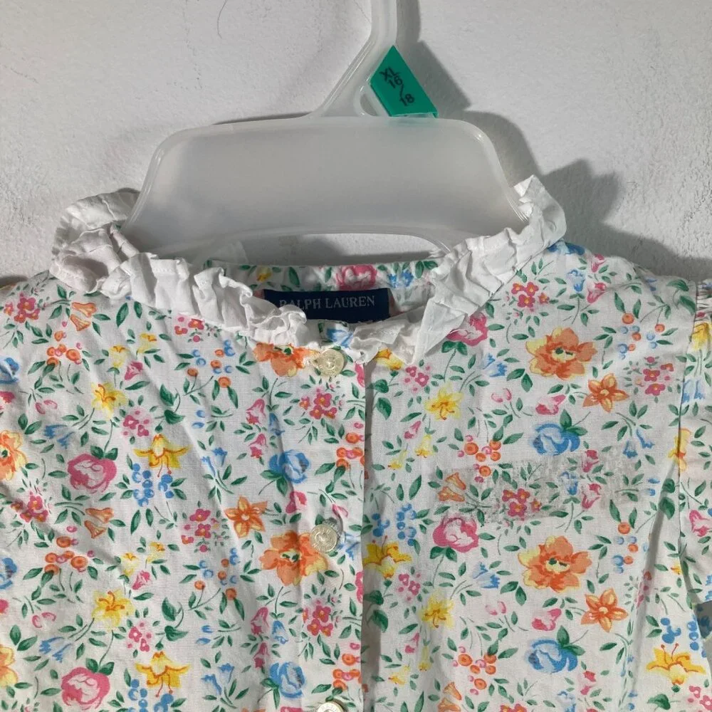 Girls Ralph Lauren Floral Button Front Peplum Top 5 Tie‎ Back Cotton
